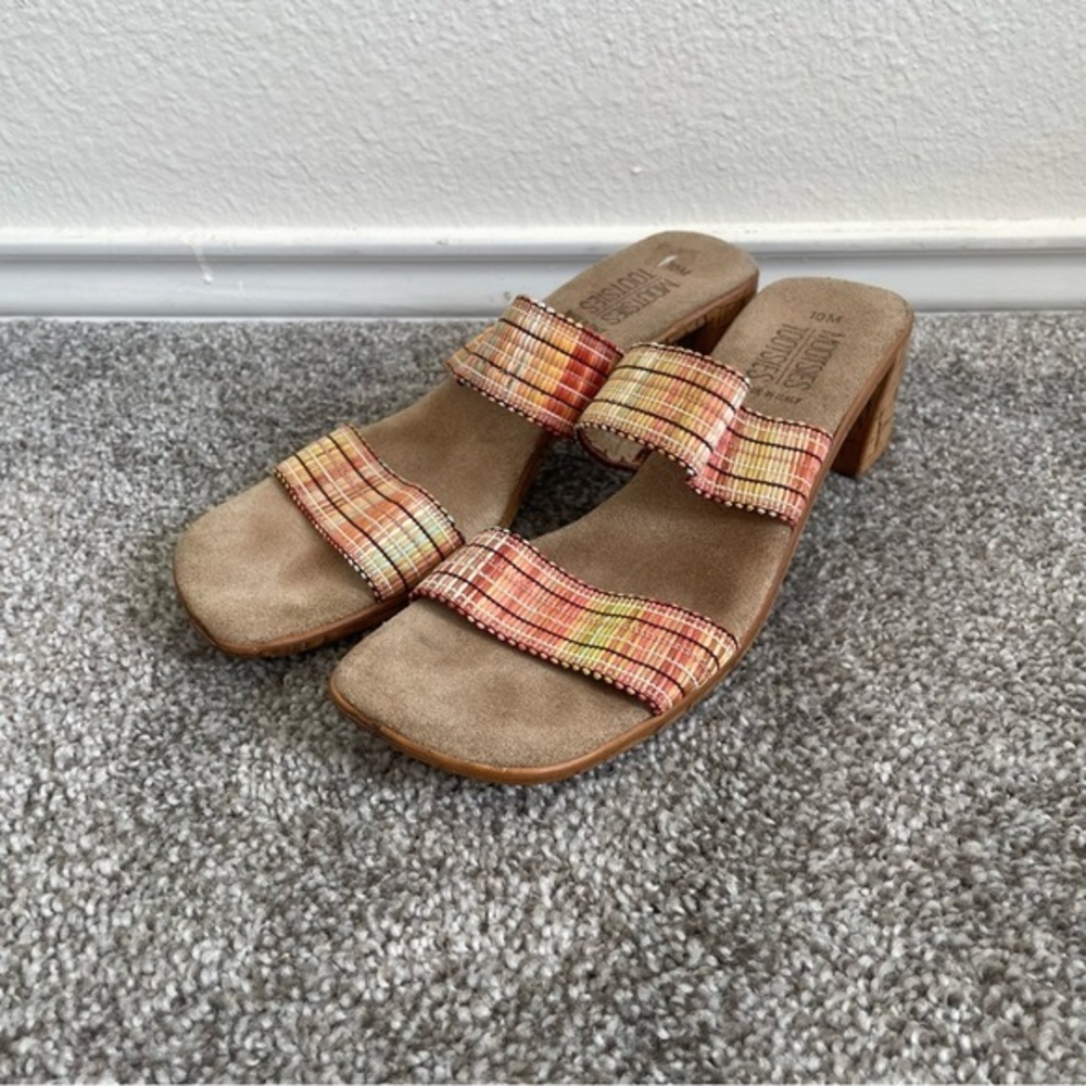 Mootsies Tootsies Y2K Sandals Women's Size 10 Colorful Stretch Cork Heel Vintage